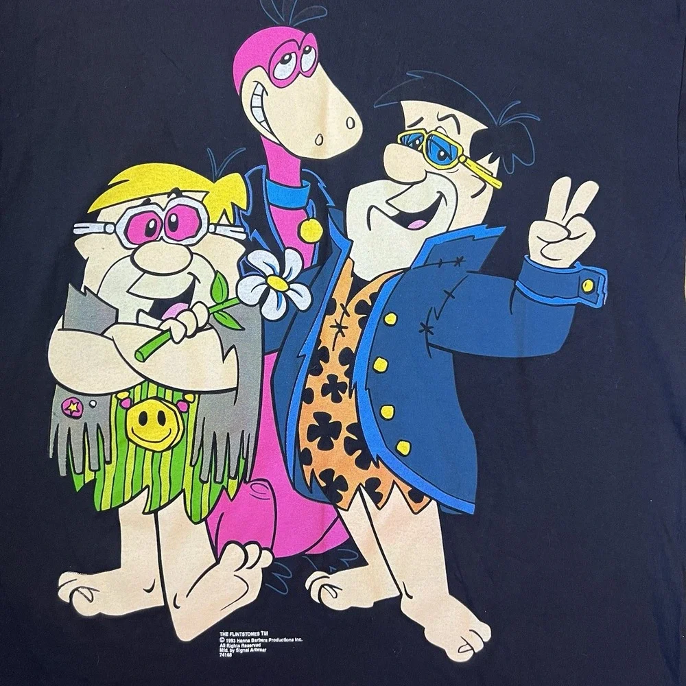 Vtg Flintstones Woodstock Fred Barney BIG Graphic Shirt 1993 RARE MED TV Novelty